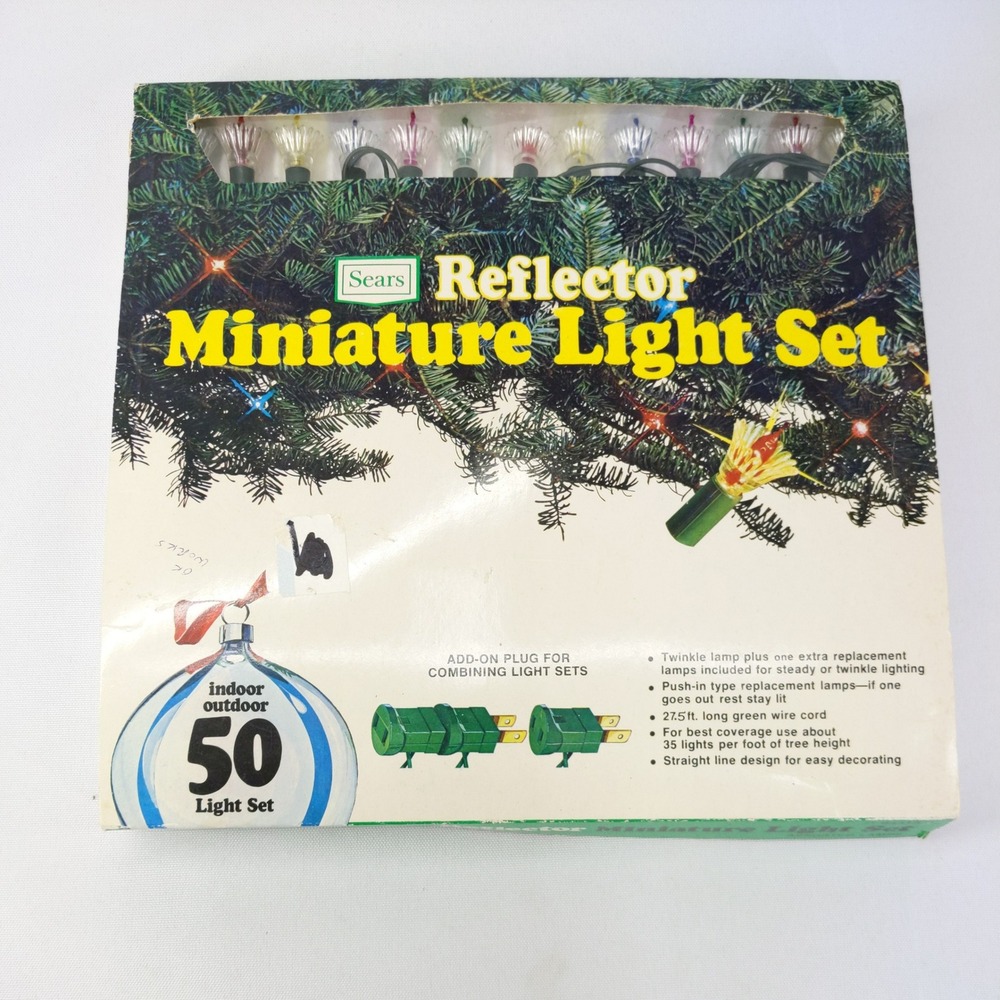 vtg Petal Reflector Miniature Light Set Multi Color 50 Count 27.5ft Sears
